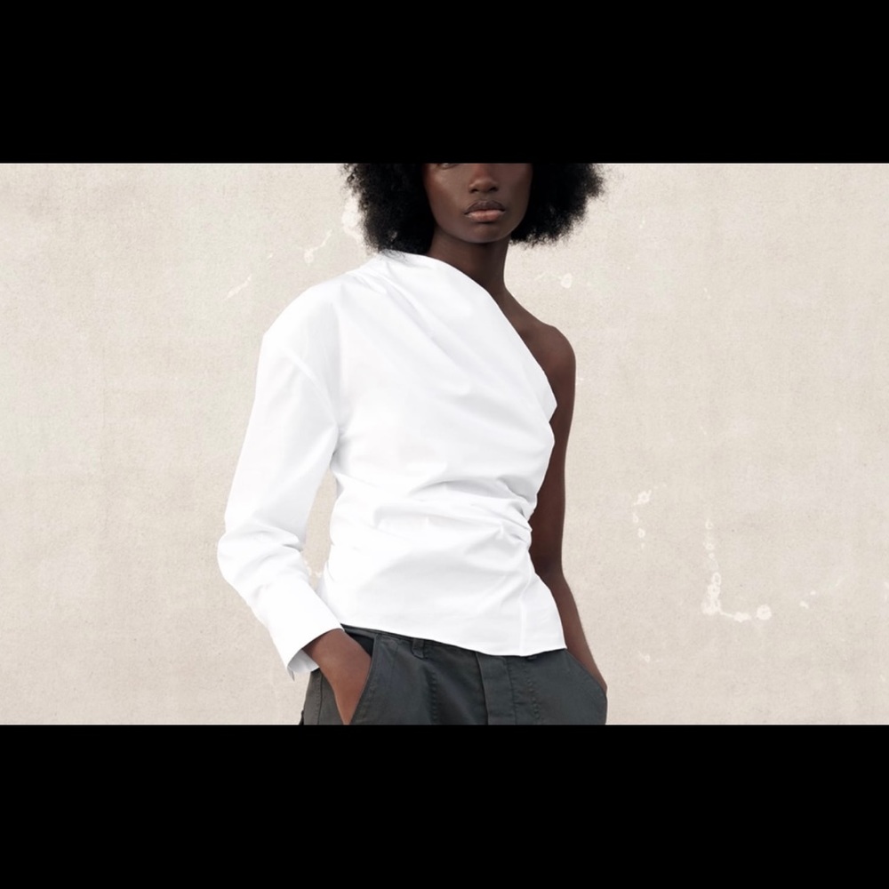 ZARA NEW ASYMMETRIC POPLIN TOP WHITE M